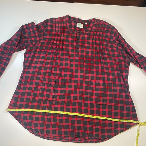 Ellen Orton 2X Plaid Cotton Henley Tunic Red Black Long Sleeve Pockets Cozy Top - Picture 6 of 11